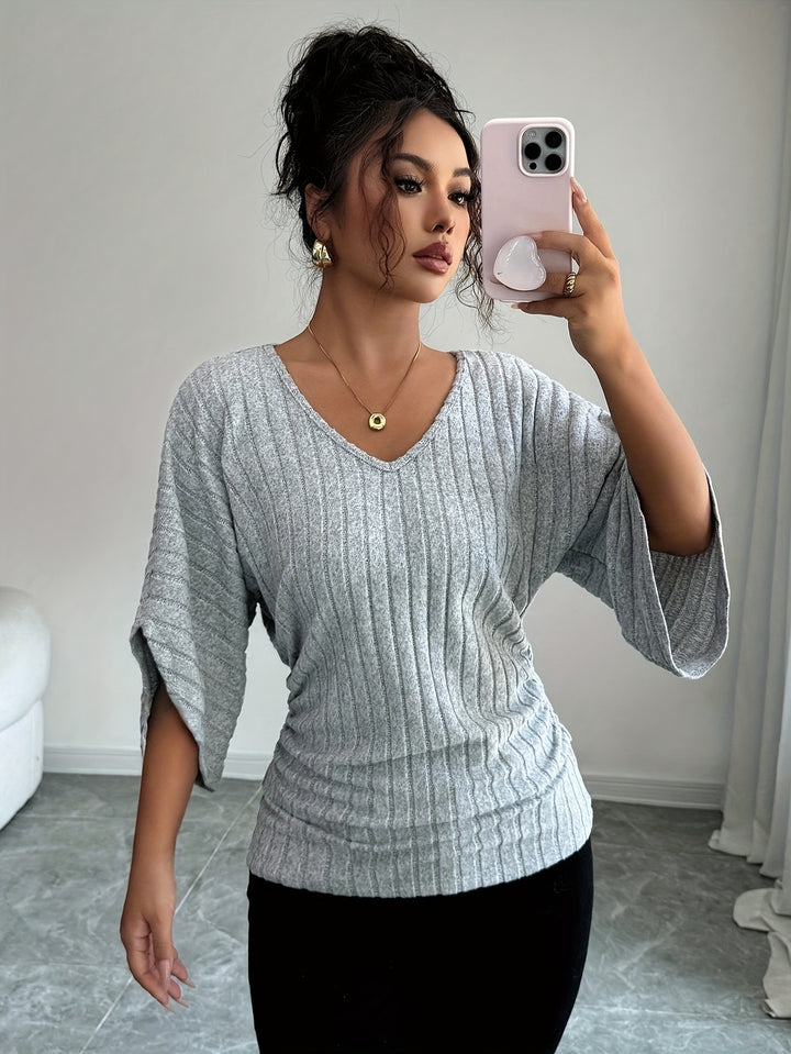 Juliana | Ribbed Draped V-Neck Top