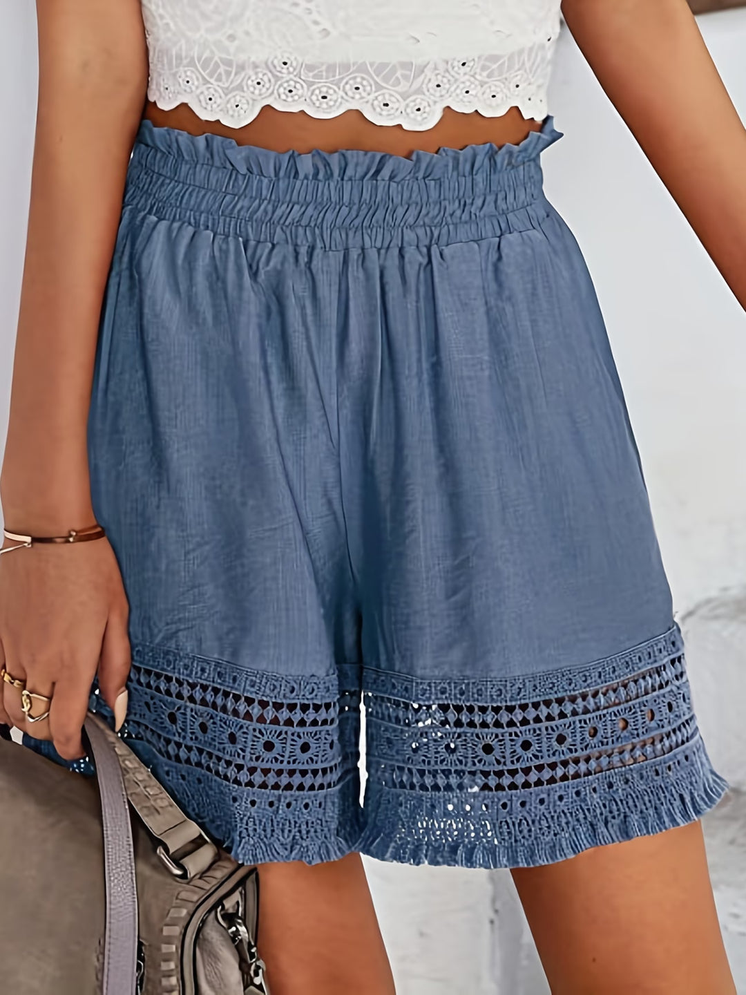 Chloette | Elegant Lace Trim Slant Pocket Shorts