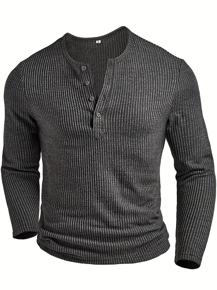 Malcolm | Ribbed Long-Sleeve Henley Shirt
