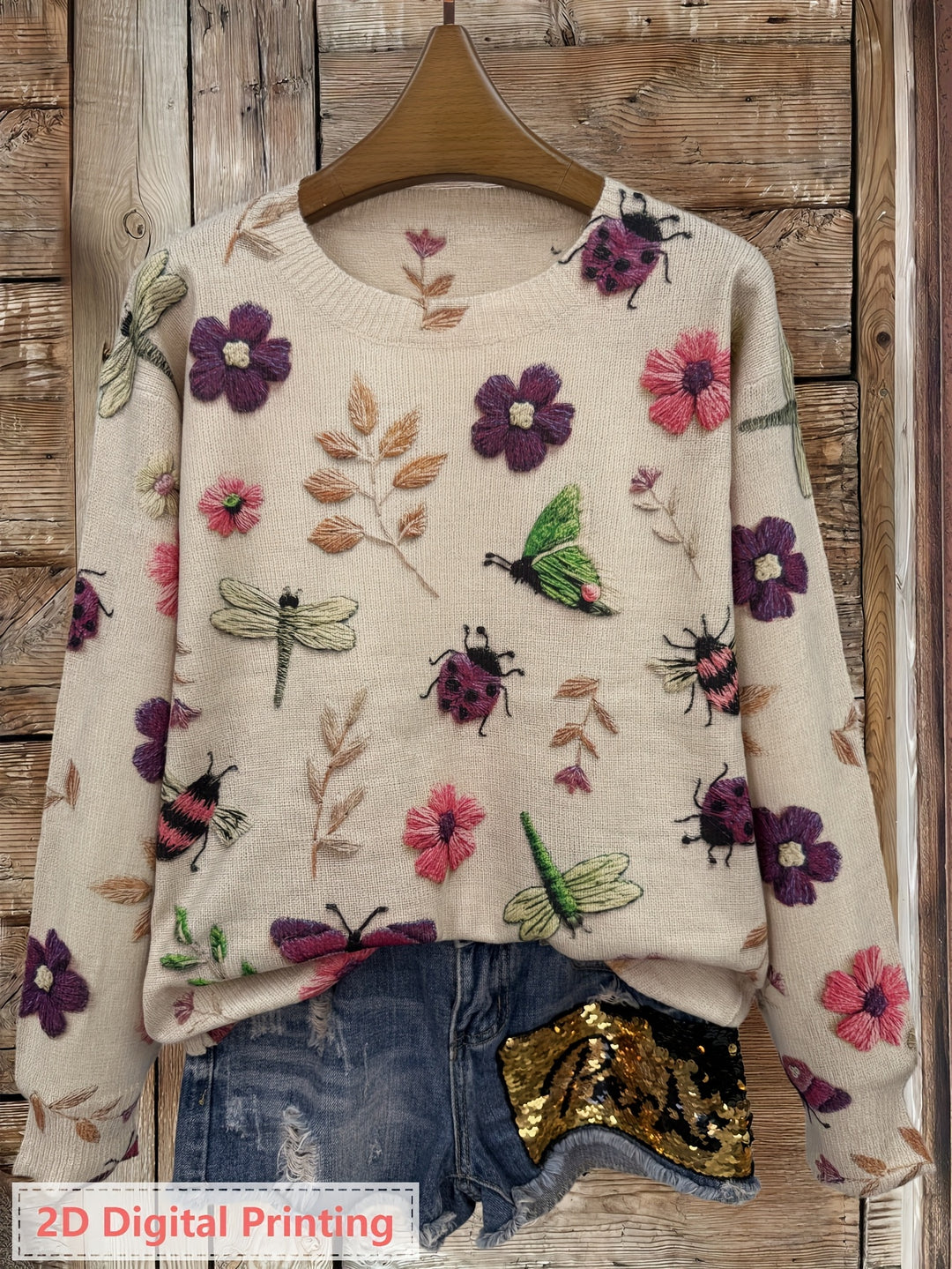 Meredith | Botanical Print Crew Neck Sweater