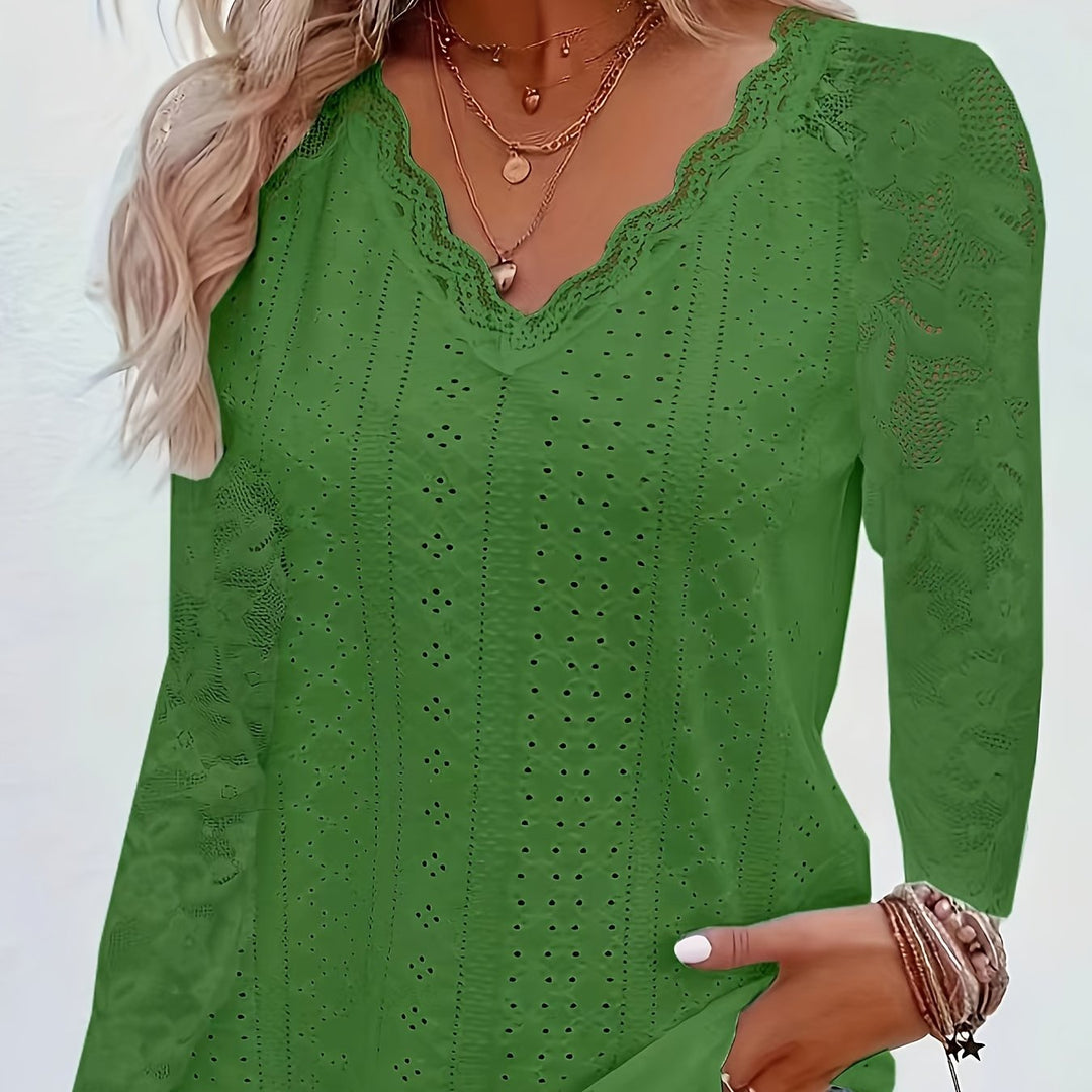Rosetta | Lace-Sleeve Tie-Neck Top
