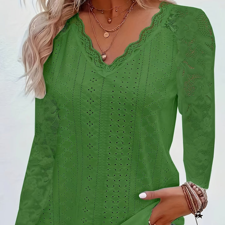 Rosetta | Lace-Sleeve Tie-Neck Top