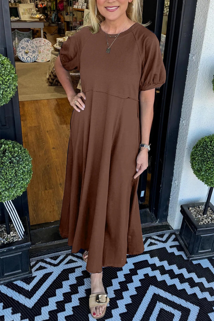 Octavia | Puff Sleeve Round Neck Maxi Dress
