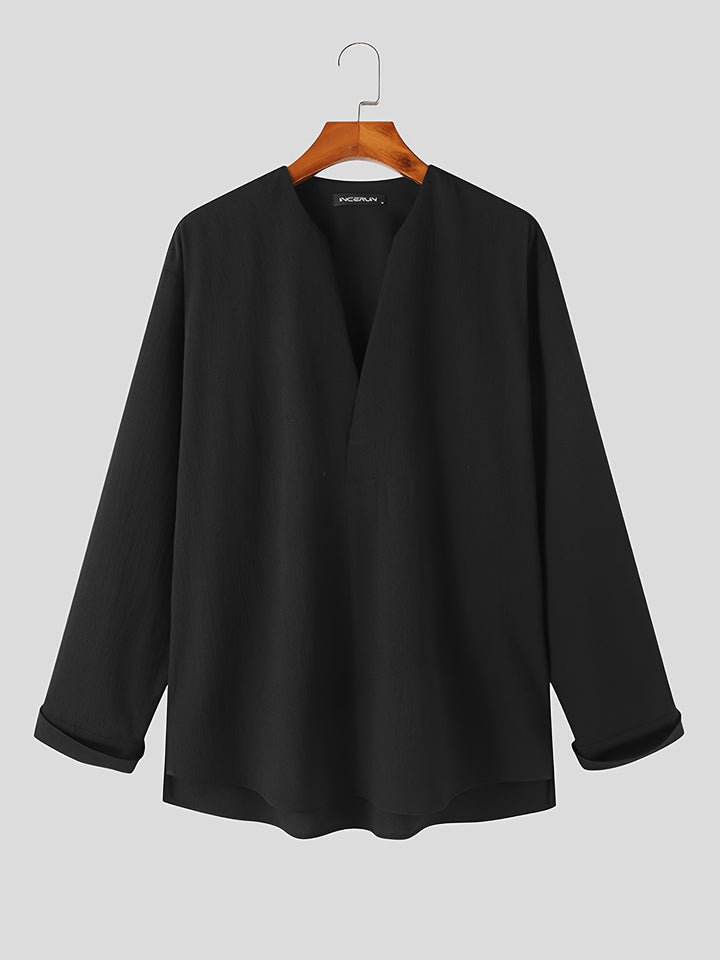 Nigel | Collarless V-Neck Shirt
