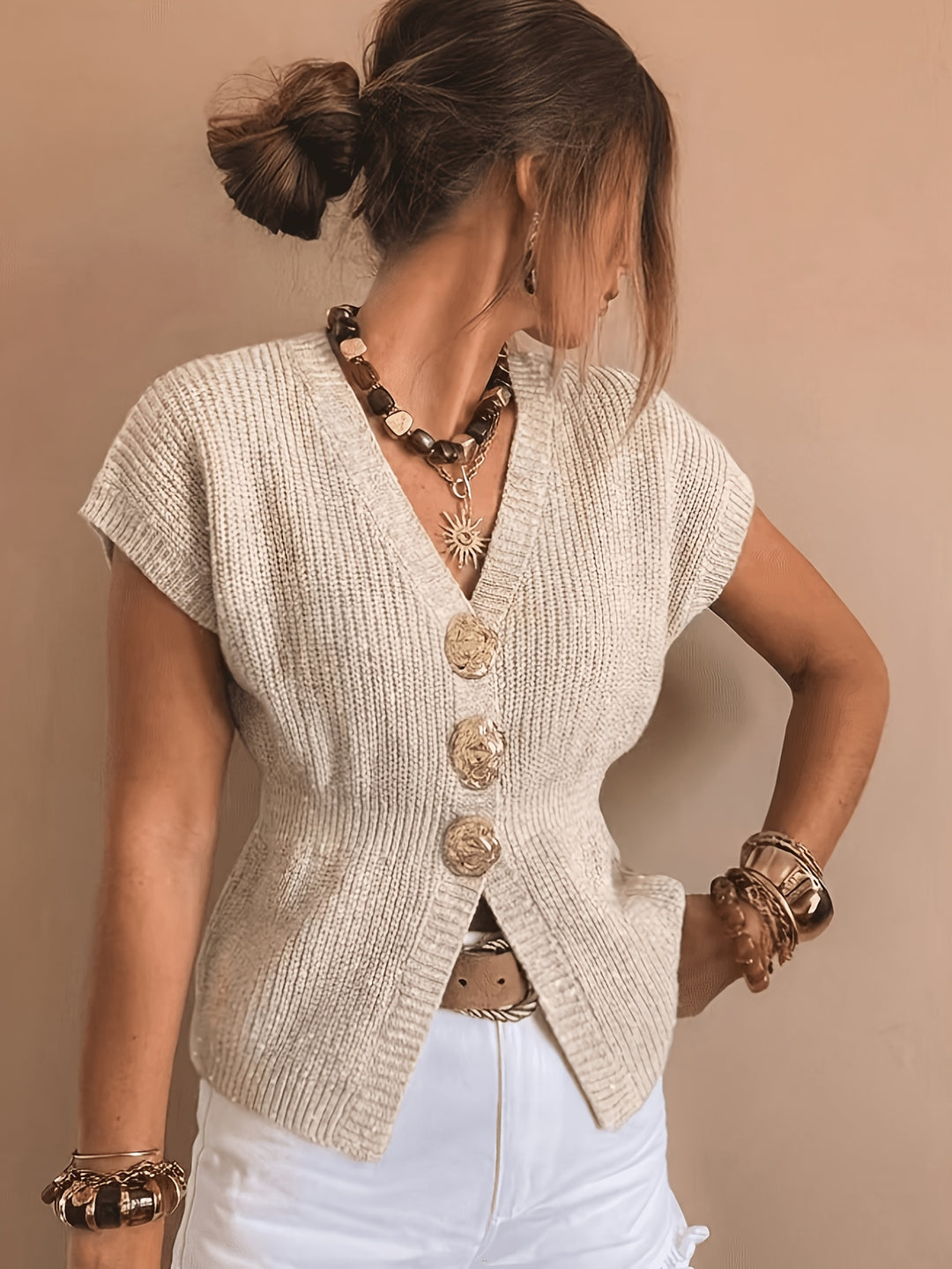 Heather | Button-Front Short-Sleeve Cardigan