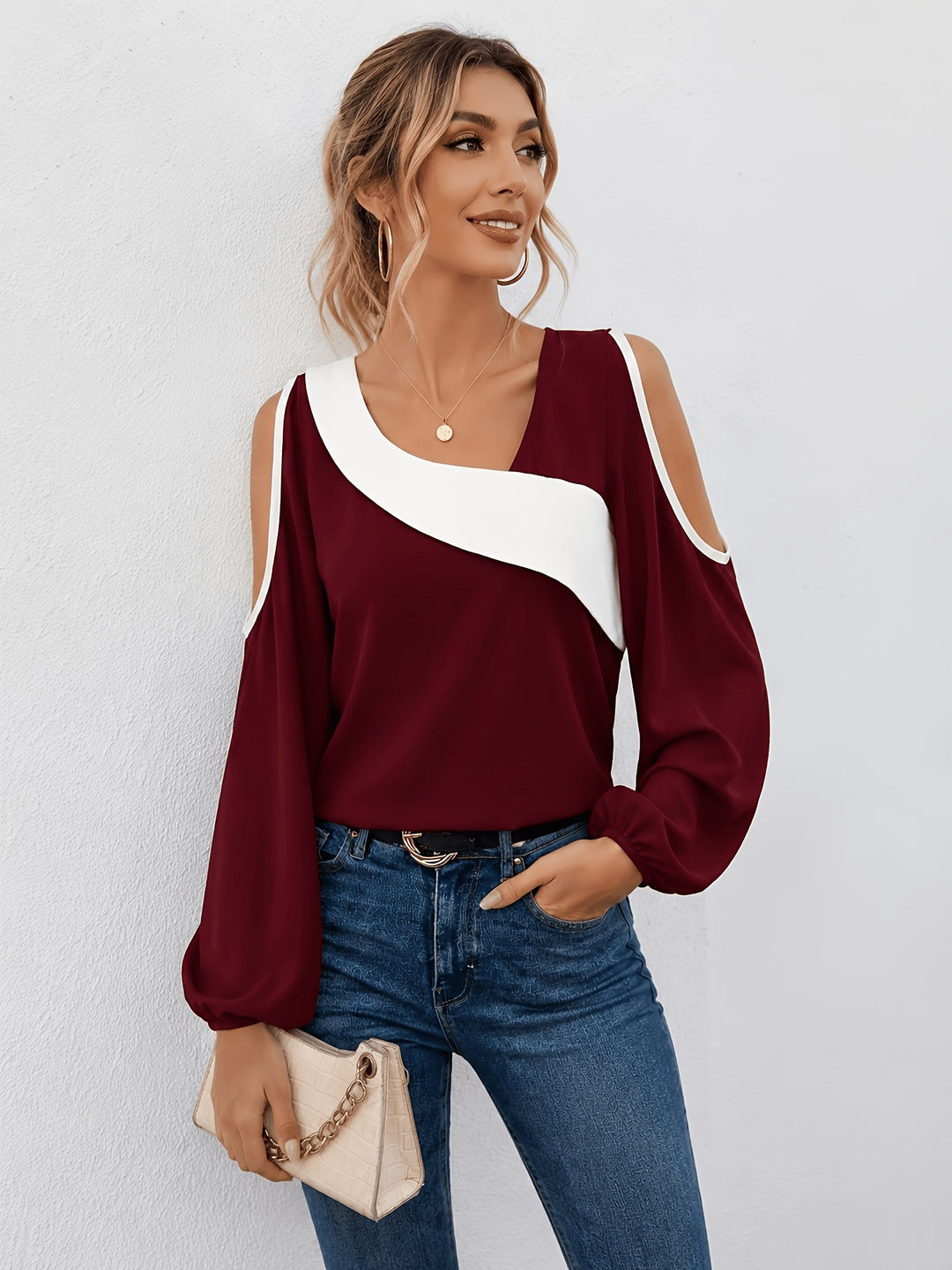 Larissa | Contrast Cold-Shoulder Blouse