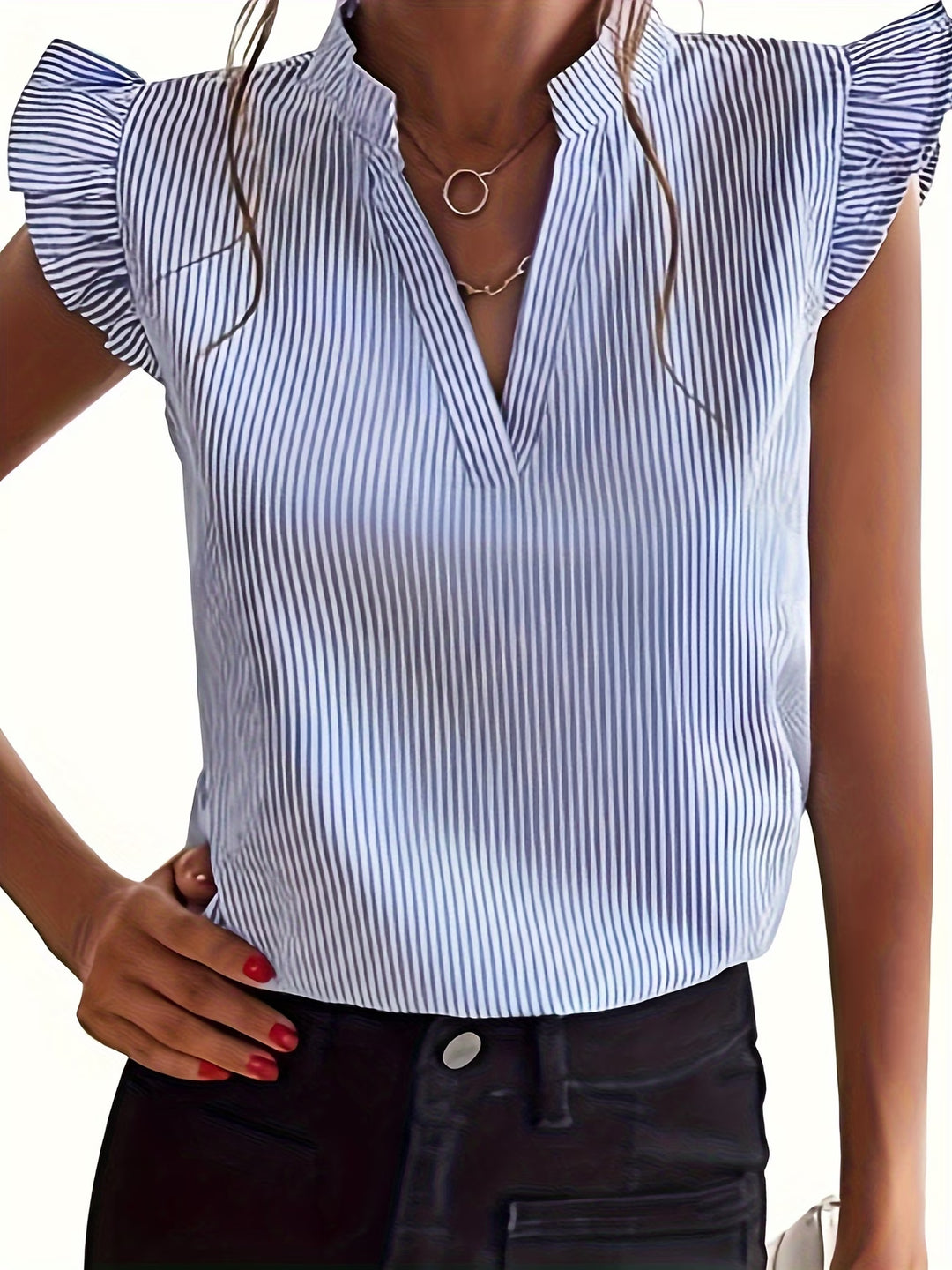 Jael | V-Neck Puff Sleeve Striped Shirt