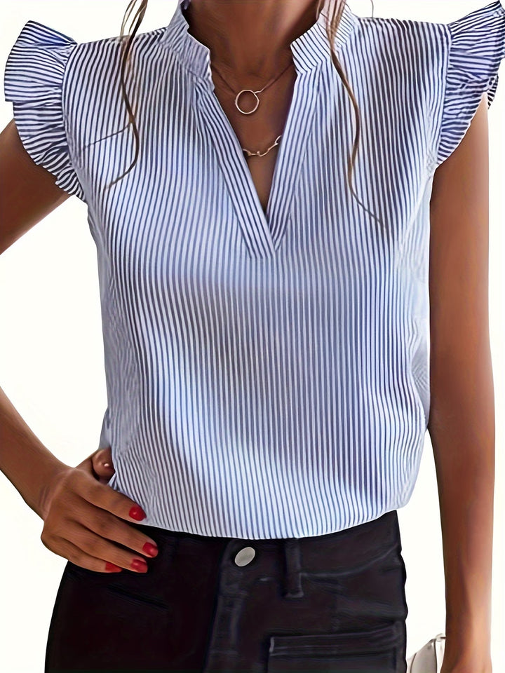 Jael | V-Neck Puff Sleeve Striped Shirt