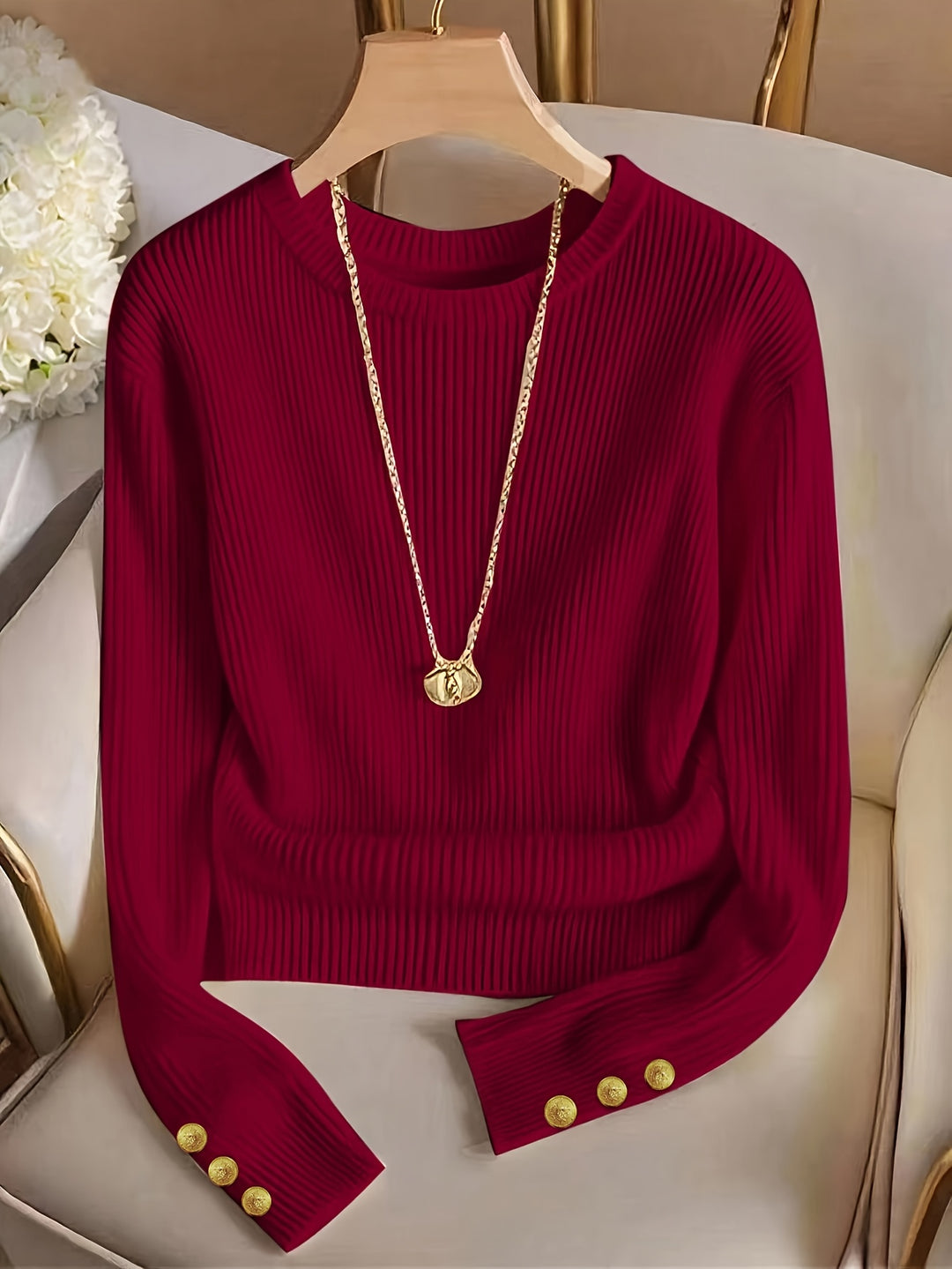 Gwendolyn | Ribbed Button-Cuff Jumper