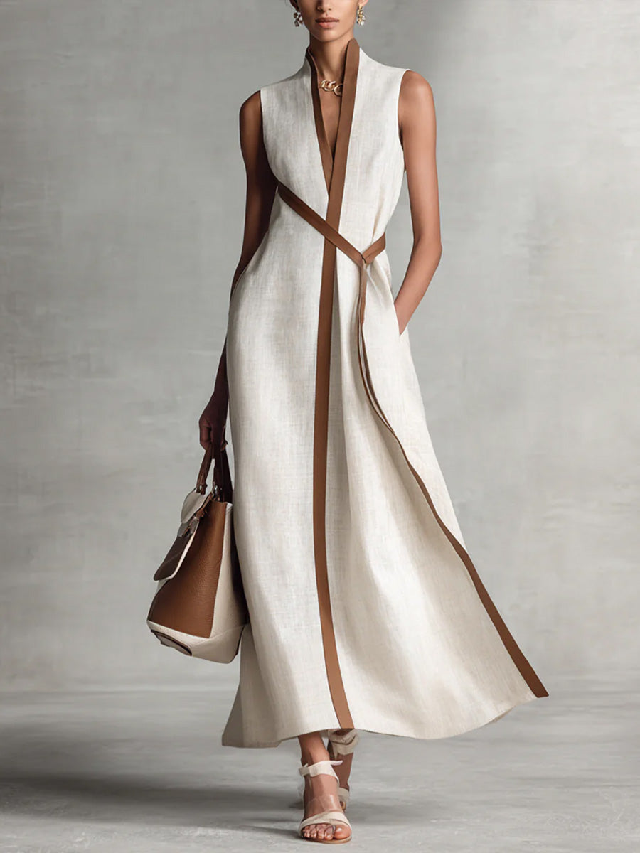 Vivian | Contrast-Trim Sleeveless Maxi Dress