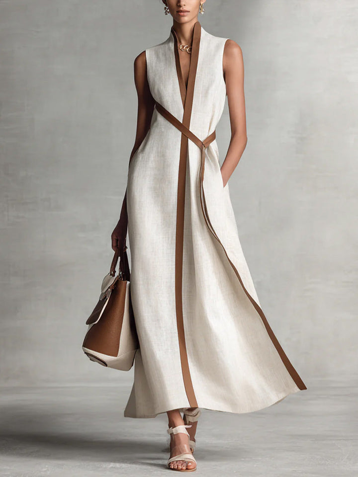Vivian | Contrast-Trim Sleeveless Maxi Dress