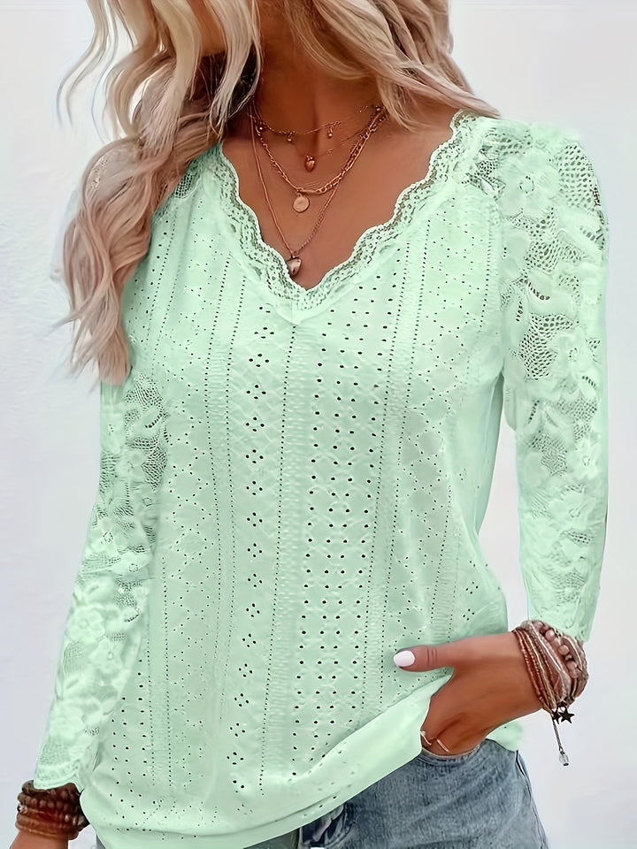 Rosetta | Lace-Sleeve Tie-Neck Top