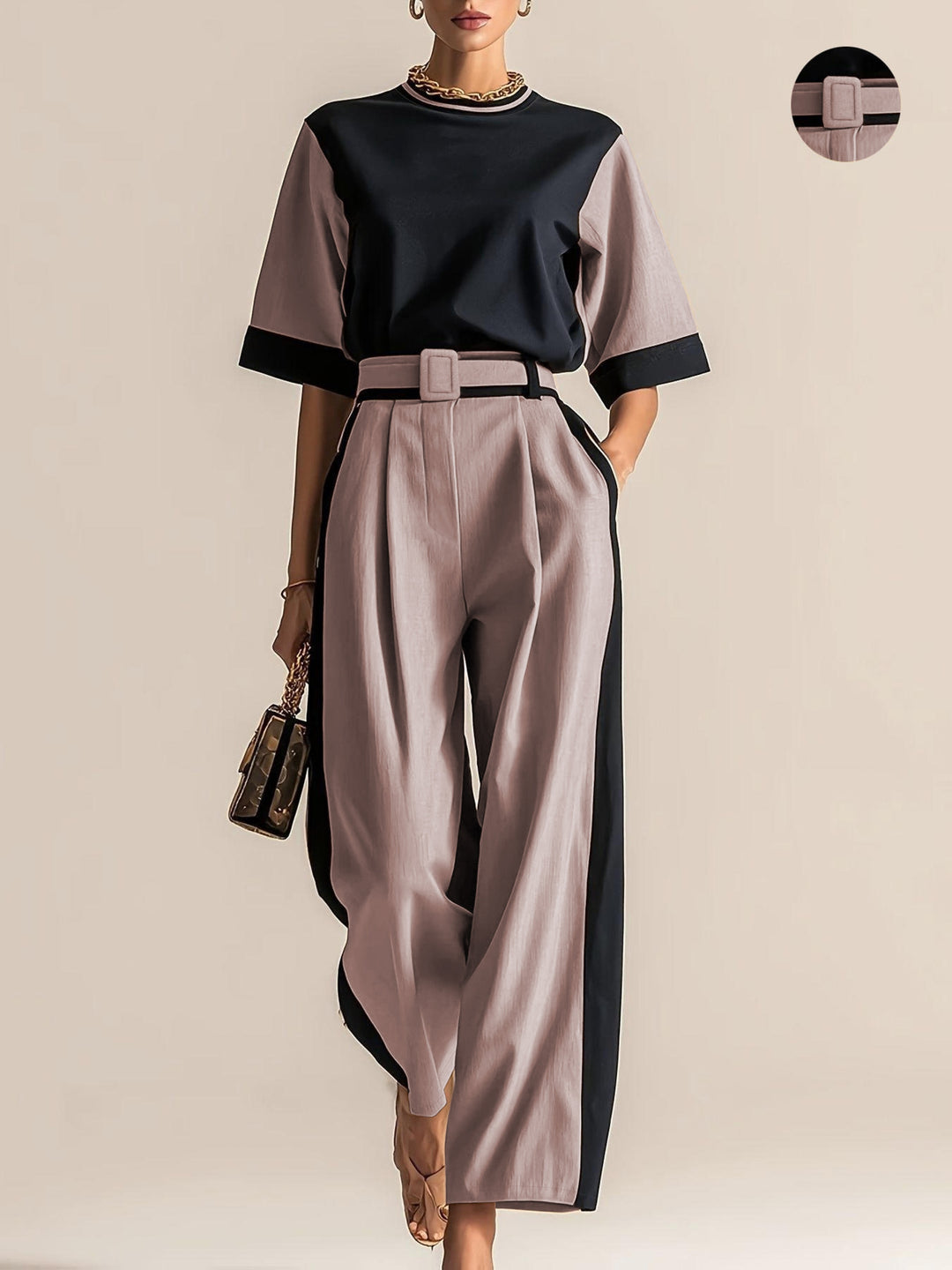 Belinda | Contrast-Trim Two-Piece Set