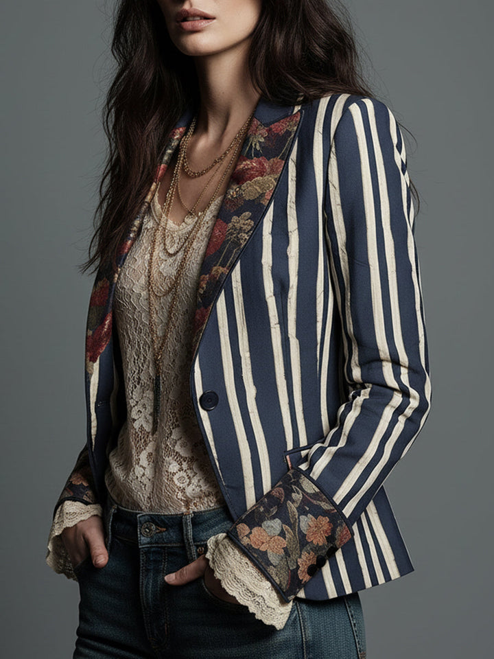 Nina | Classic Retro Bohemian Striped Blazer