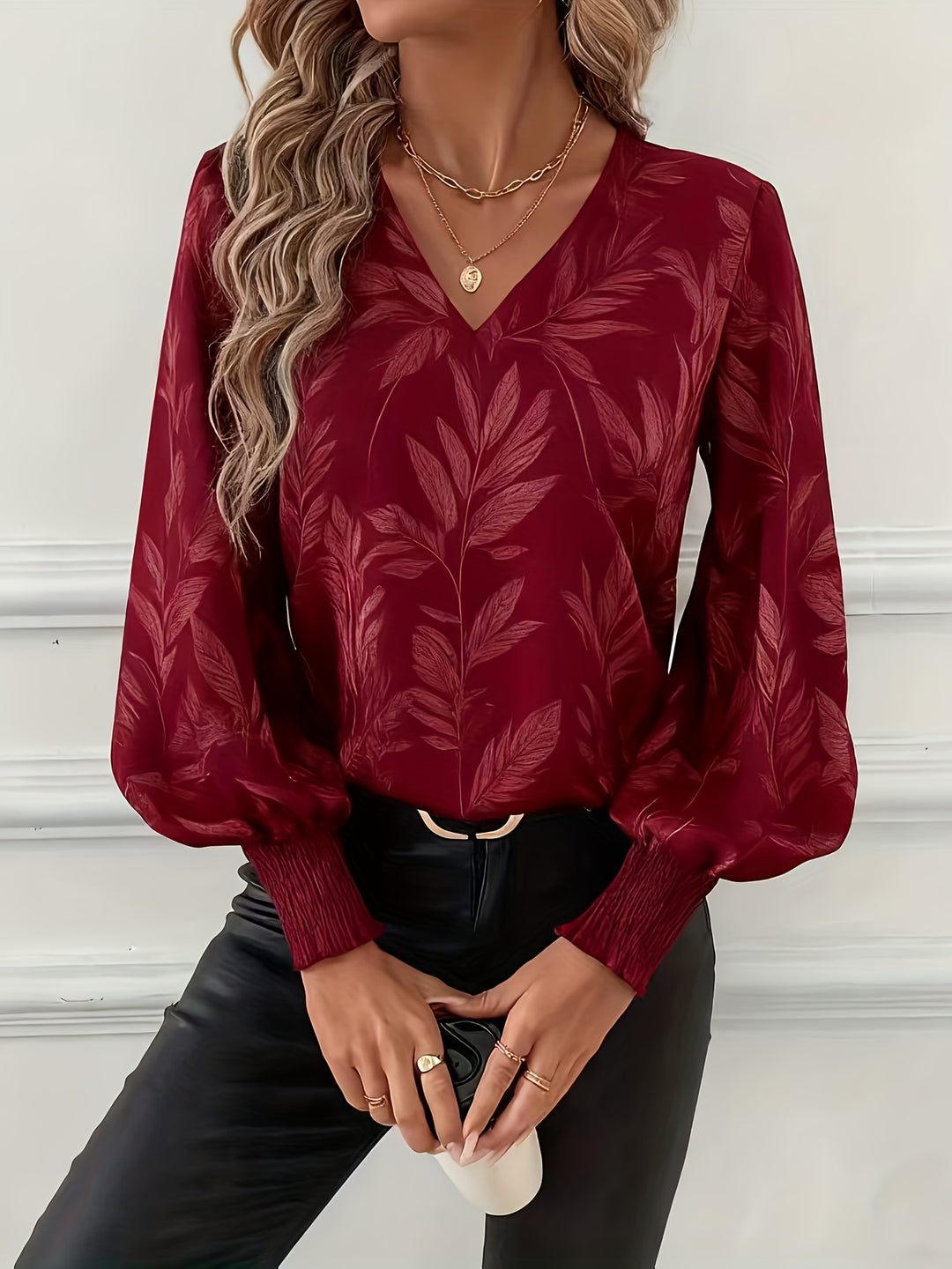 Lorna | Graceful V-Neck Lantern-Sleeve Blouse