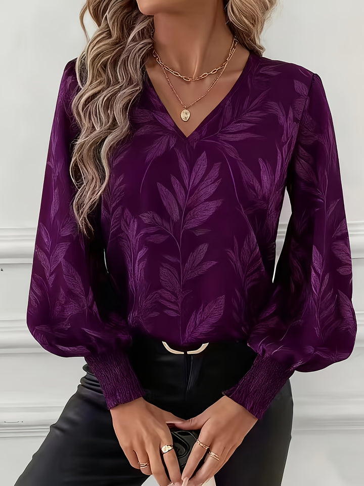 Lorna | Graceful V-Neck Lantern-Sleeve Blouse