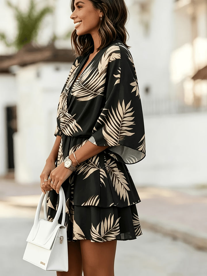 Tamsyn | Neck Loose Batwing Sleeve Print Dress