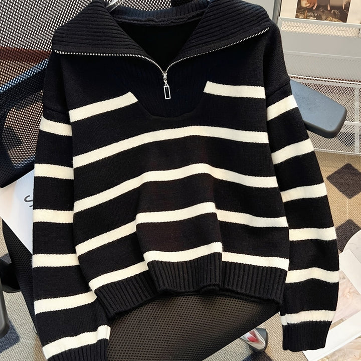 Penelope | Striped Half-Zip Collared Sweater