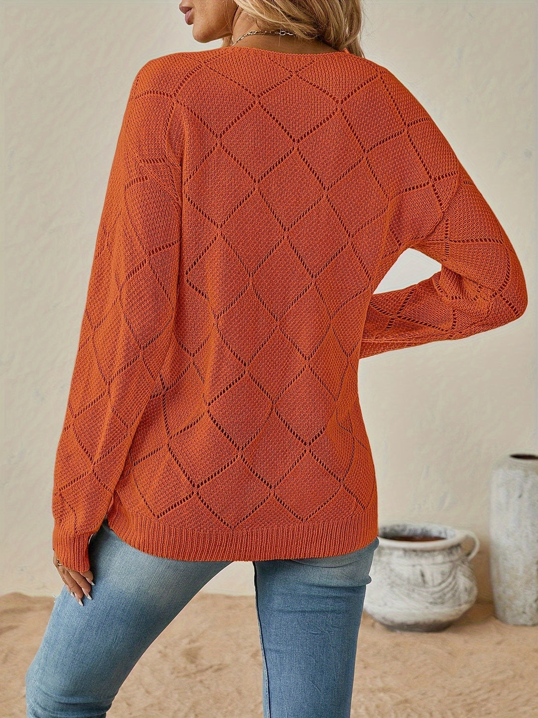 Bernice | Openwork V-Neck Sweater