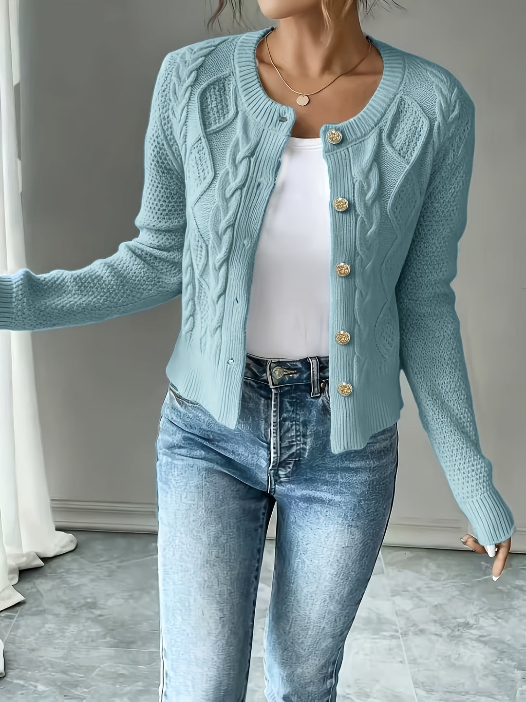 Cecilia | Cable-Knit Button-Front Cardigan