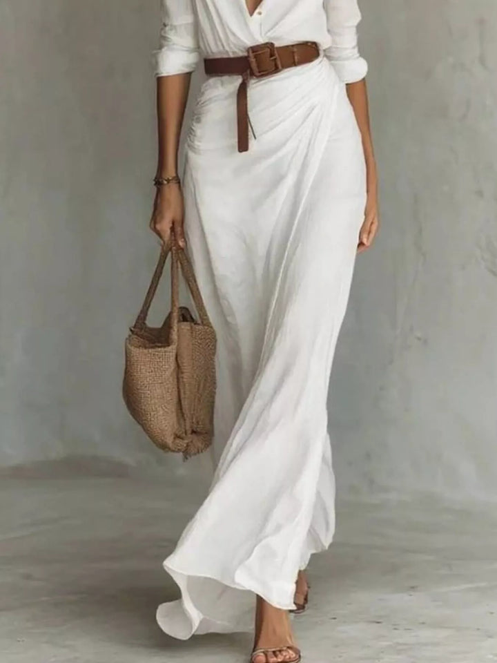 Verity | Elegant Belted Long Sleeve Maxi Dress