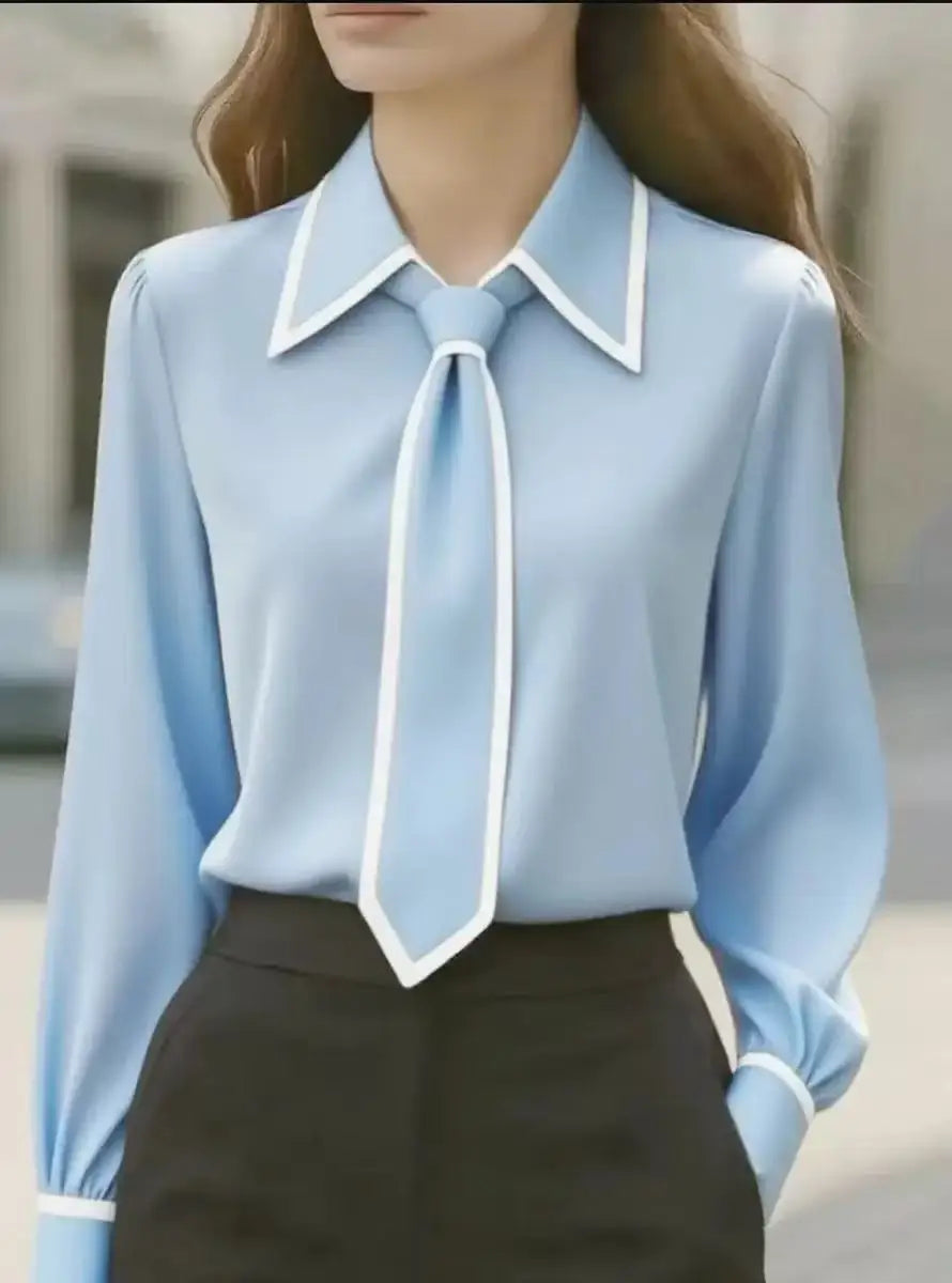 Julie | Contrast Tie-Neck Blouse