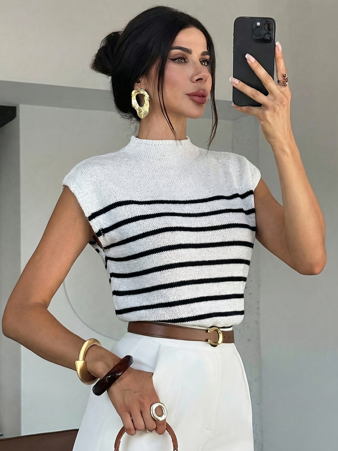 Tamsin | Mock Neck Cap-Sleeve Top