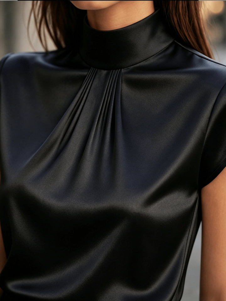 Miranda | Elegant Pleated Stand-Collar Top