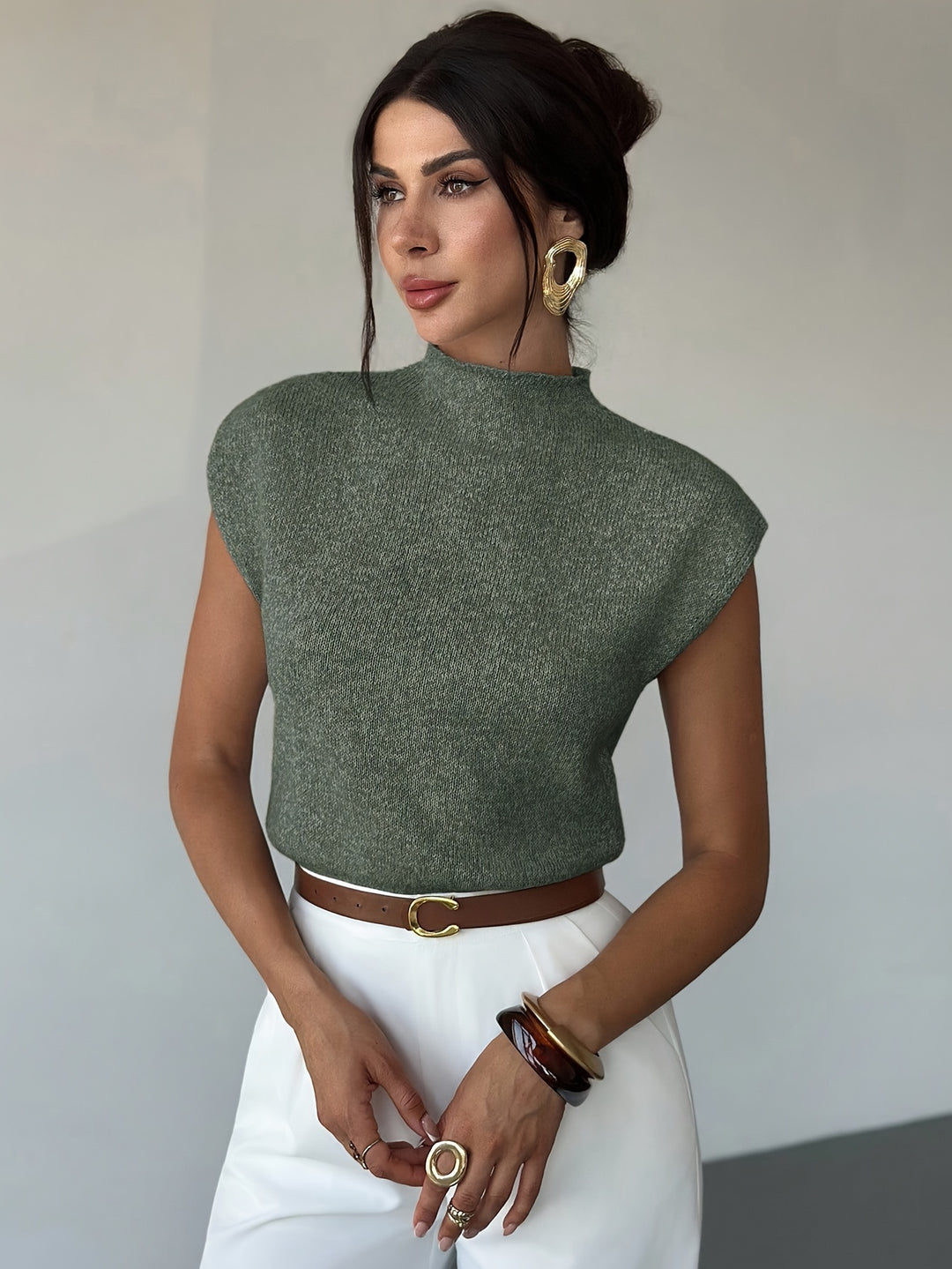 Tamsin | Mock Neck Cap-Sleeve Top