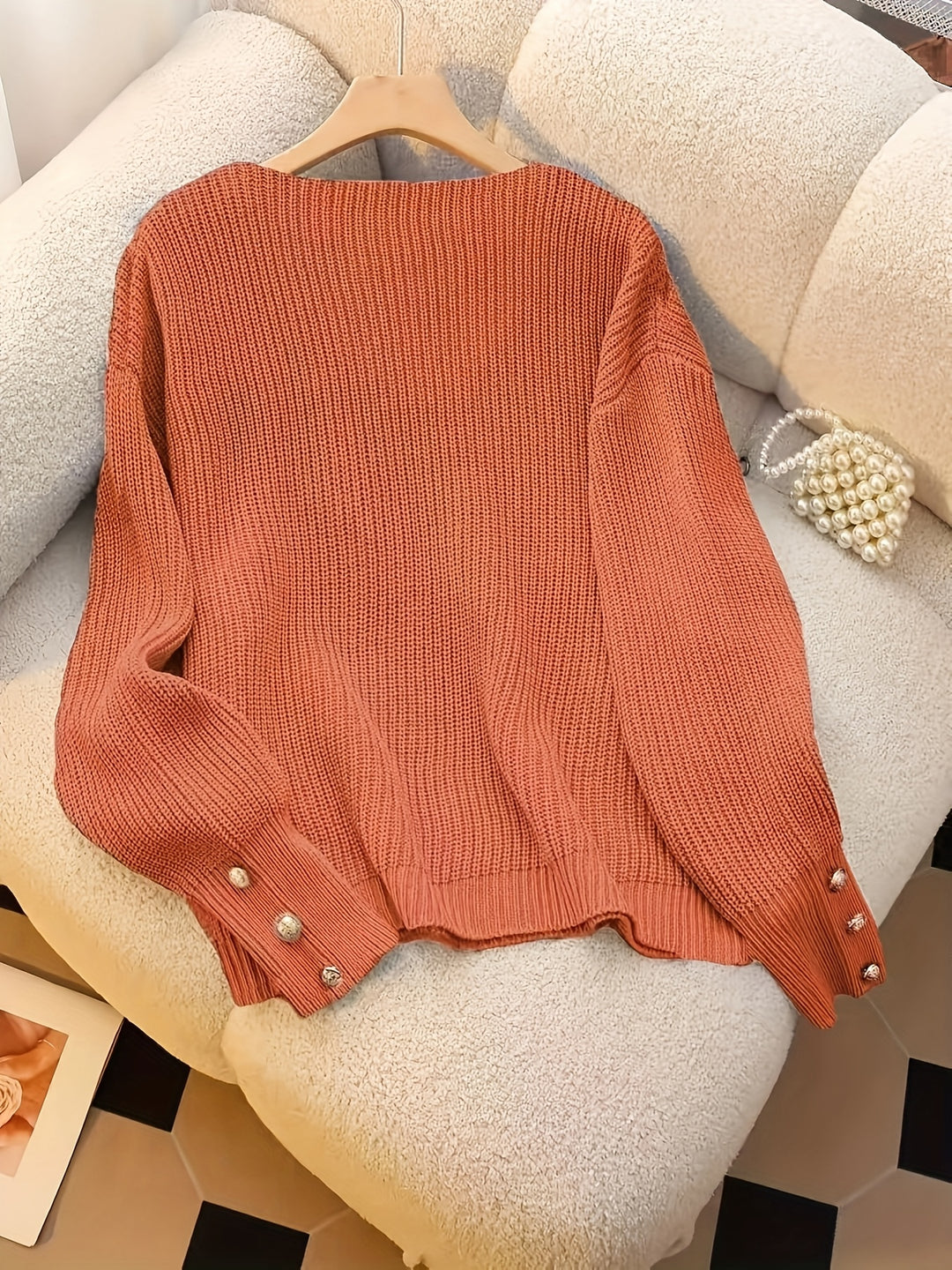 Elspeth | Button-Cuff V-Neck Jumper