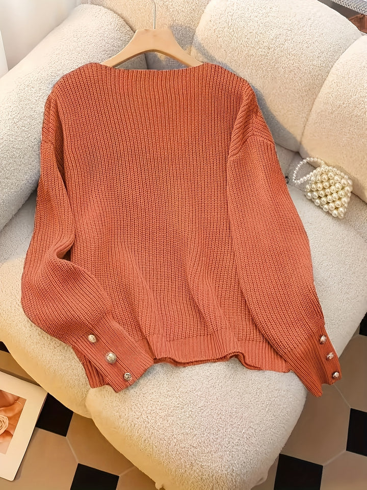 Elspeth | Button-Cuff V-Neck Jumper