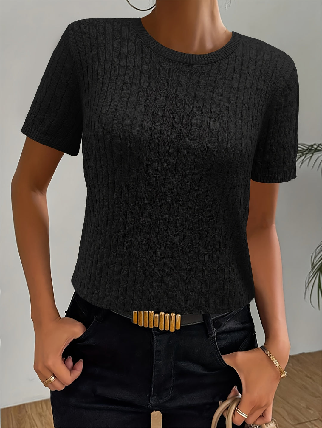Rosaline | Textured Round Neck Short Sleeve Top