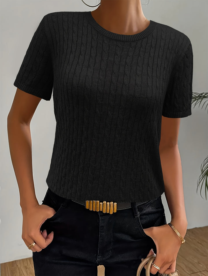 Rosaline | Textured Round Neck Short Sleeve Top