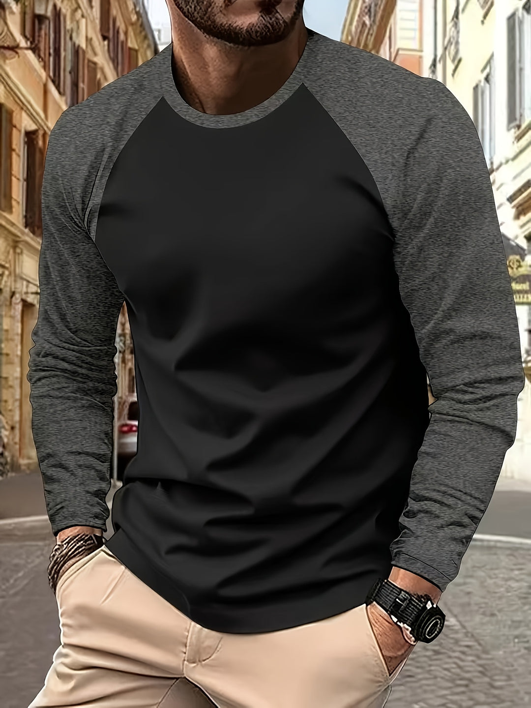 Roman | Two-Tone Raglan Long-Sleeve Top