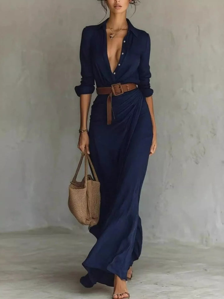Verity | Elegant Belted Long Sleeve Maxi Dress
