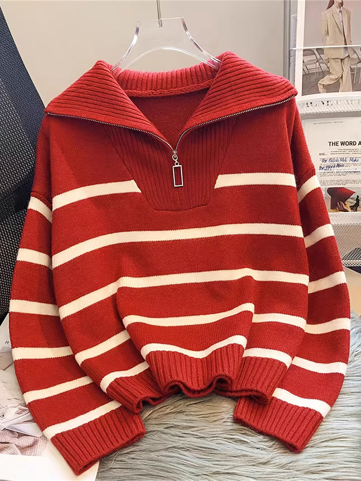Penelope | Striped Half-Zip Collared Sweater