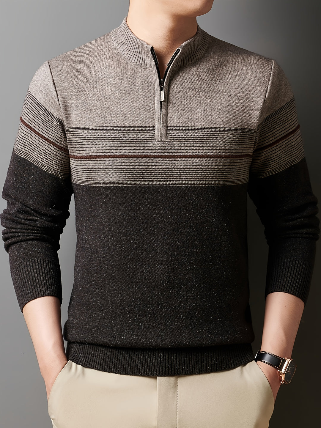 Ambrose | Half-Zip Striped Sweater
