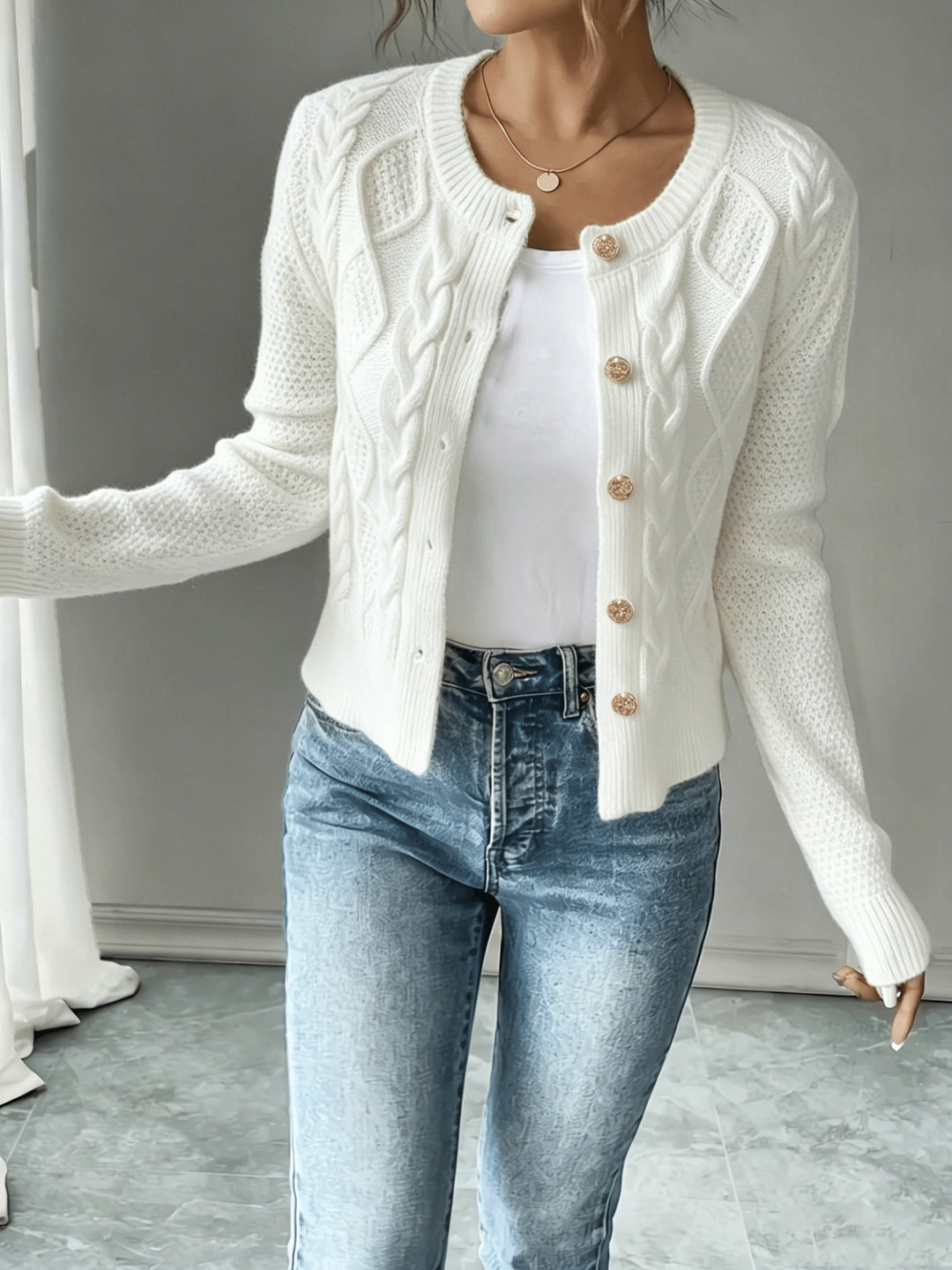 Cecilia | Cable-Knit Button-Front Cardigan