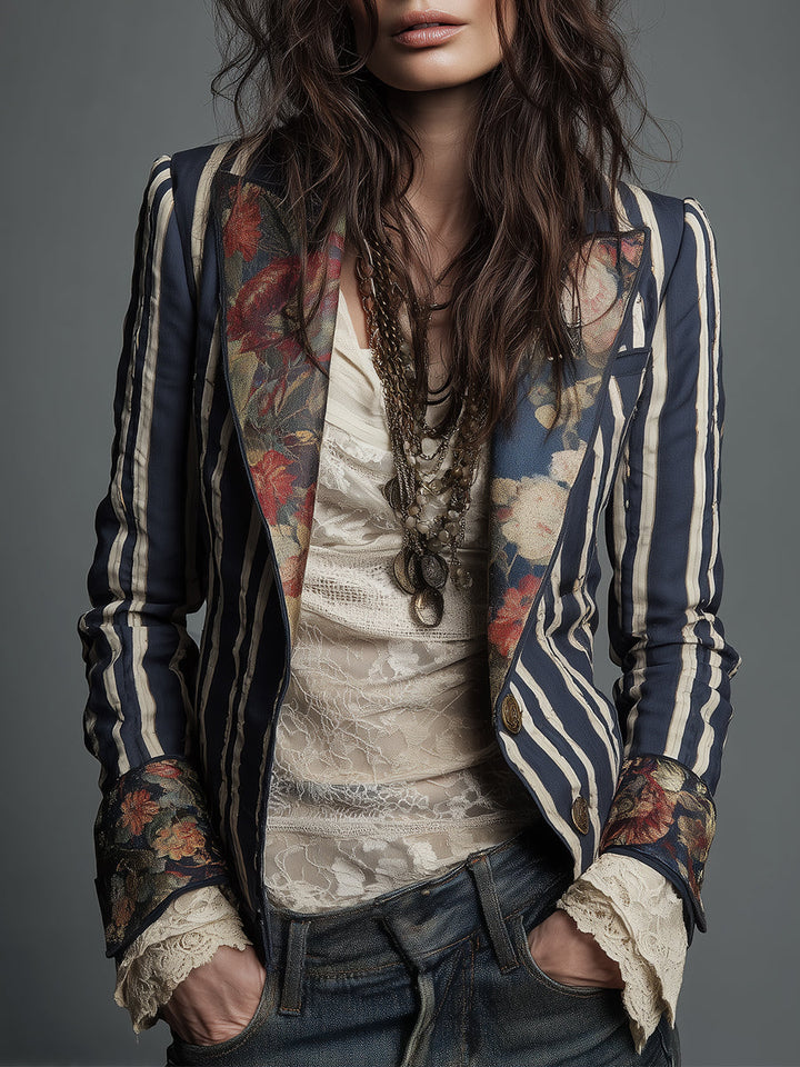Nina | Classic Retro Bohemian Striped Blazer