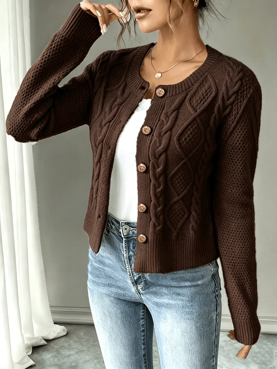Cecilia | Cable-Knit Button-Front Cardigan
