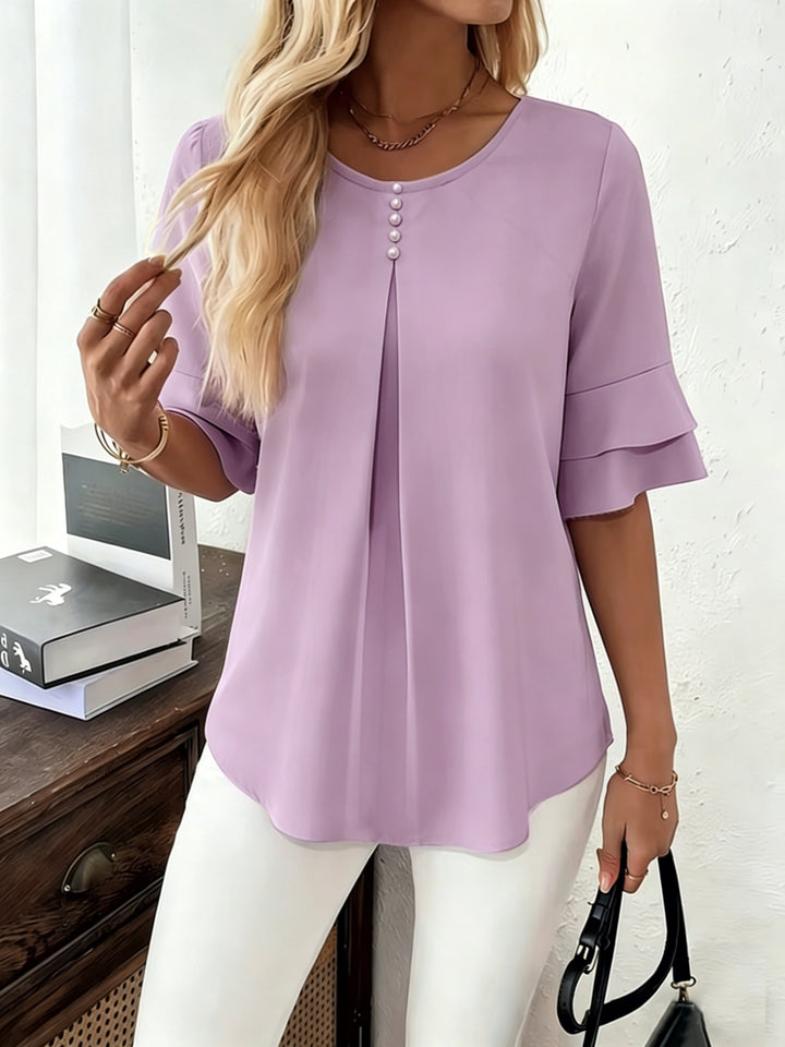Isadora | Softly Draped Ruffle-Sleeve Blouse