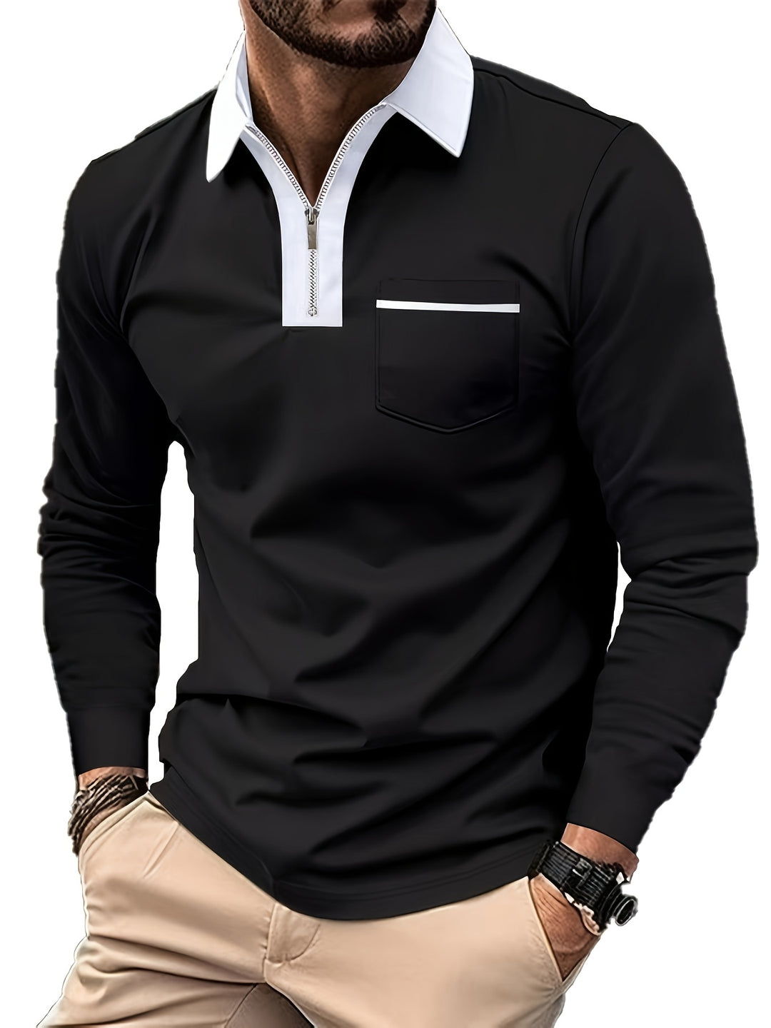 Douglas | Zip-Collar Long Sleeve Polo Shirt