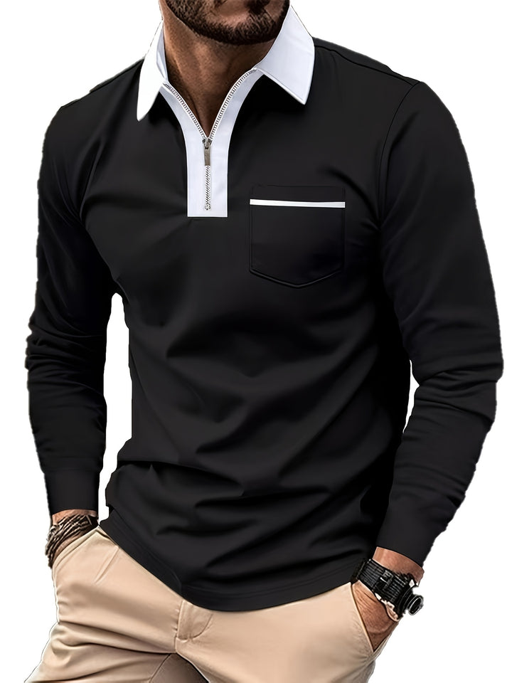 Douglas | Zip-Collar Long Sleeve Polo Shirt