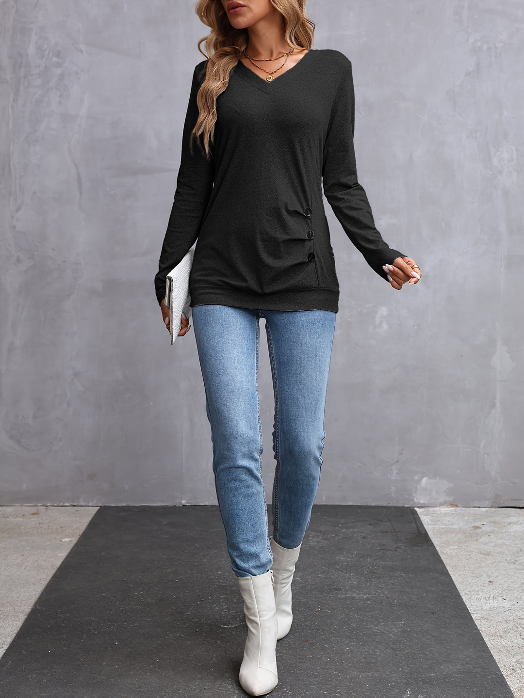 Nancy | Side-Button Long Sleeve Top