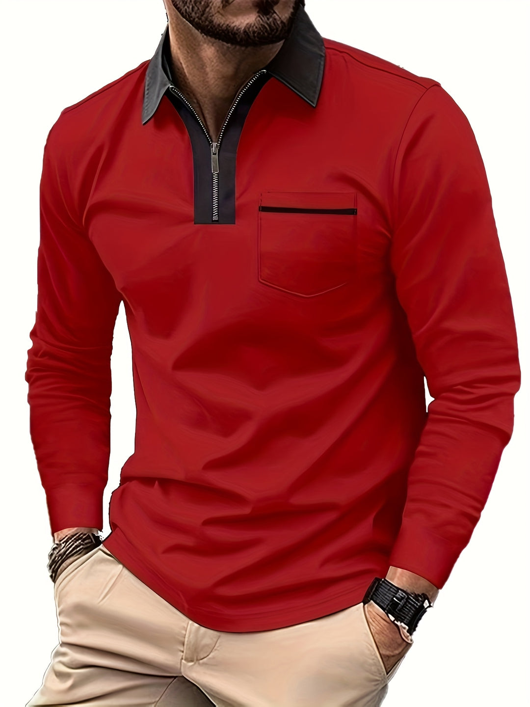 Douglas | Zip-Collar Long Sleeve Polo Shirt