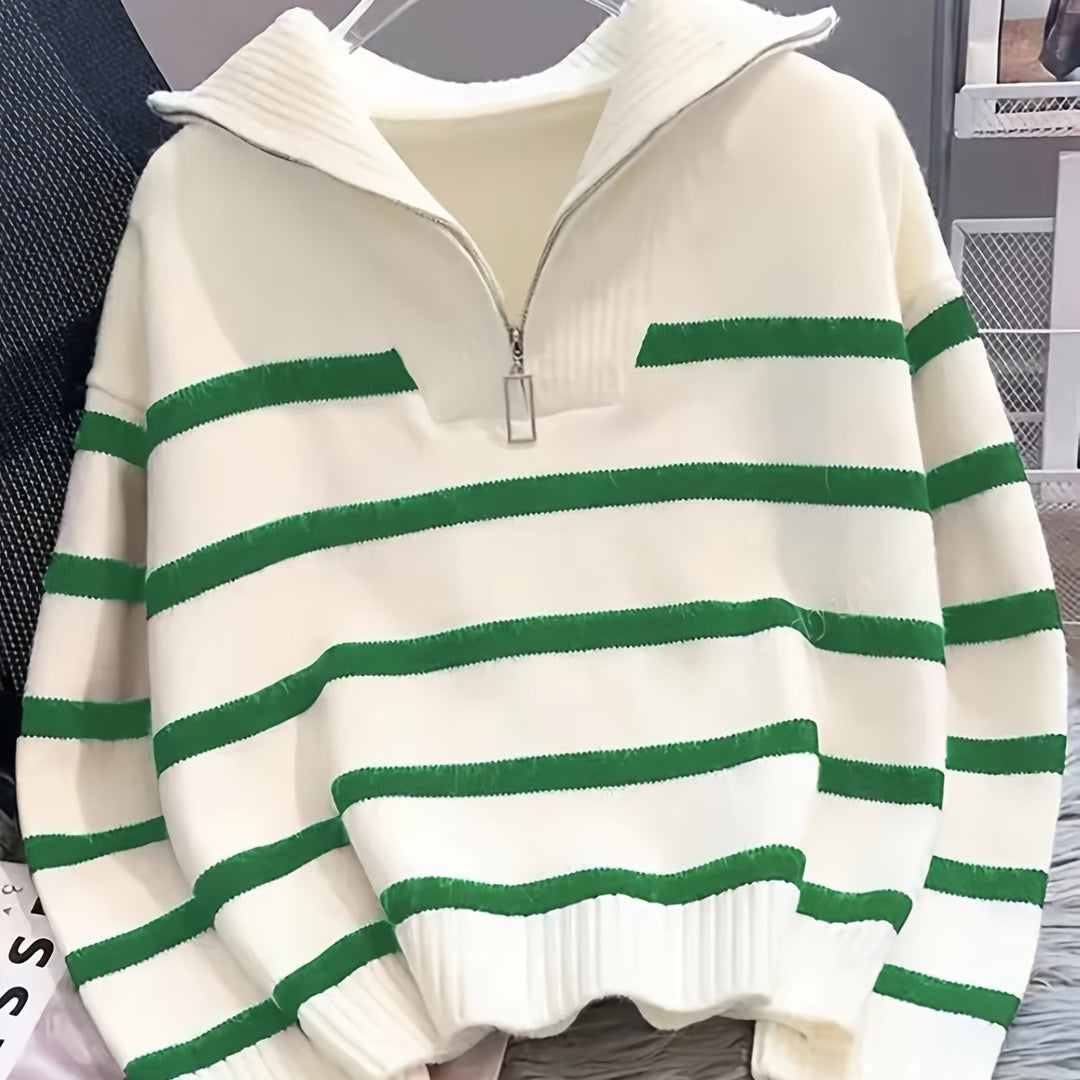 Penelope | Striped Half-Zip Collared Sweater