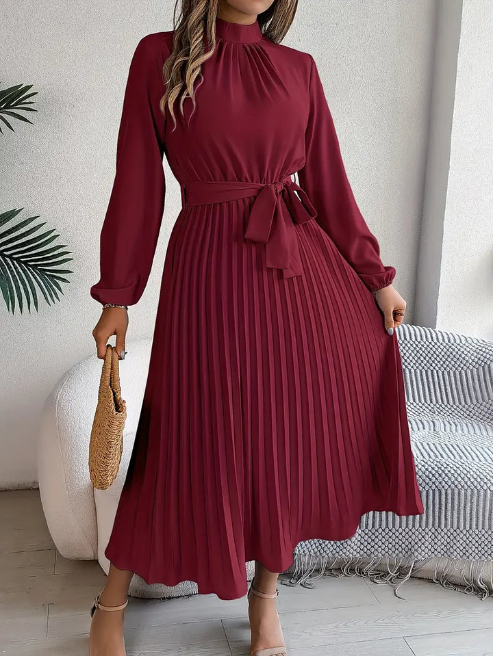 Isabella | Long-Sleeve Belted Waist Midi Dress
