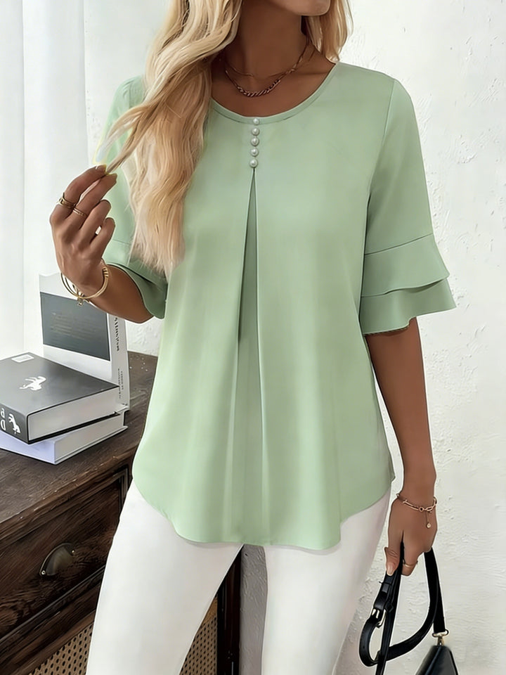 Isadora | Softly Draped Ruffle-Sleeve Blouse