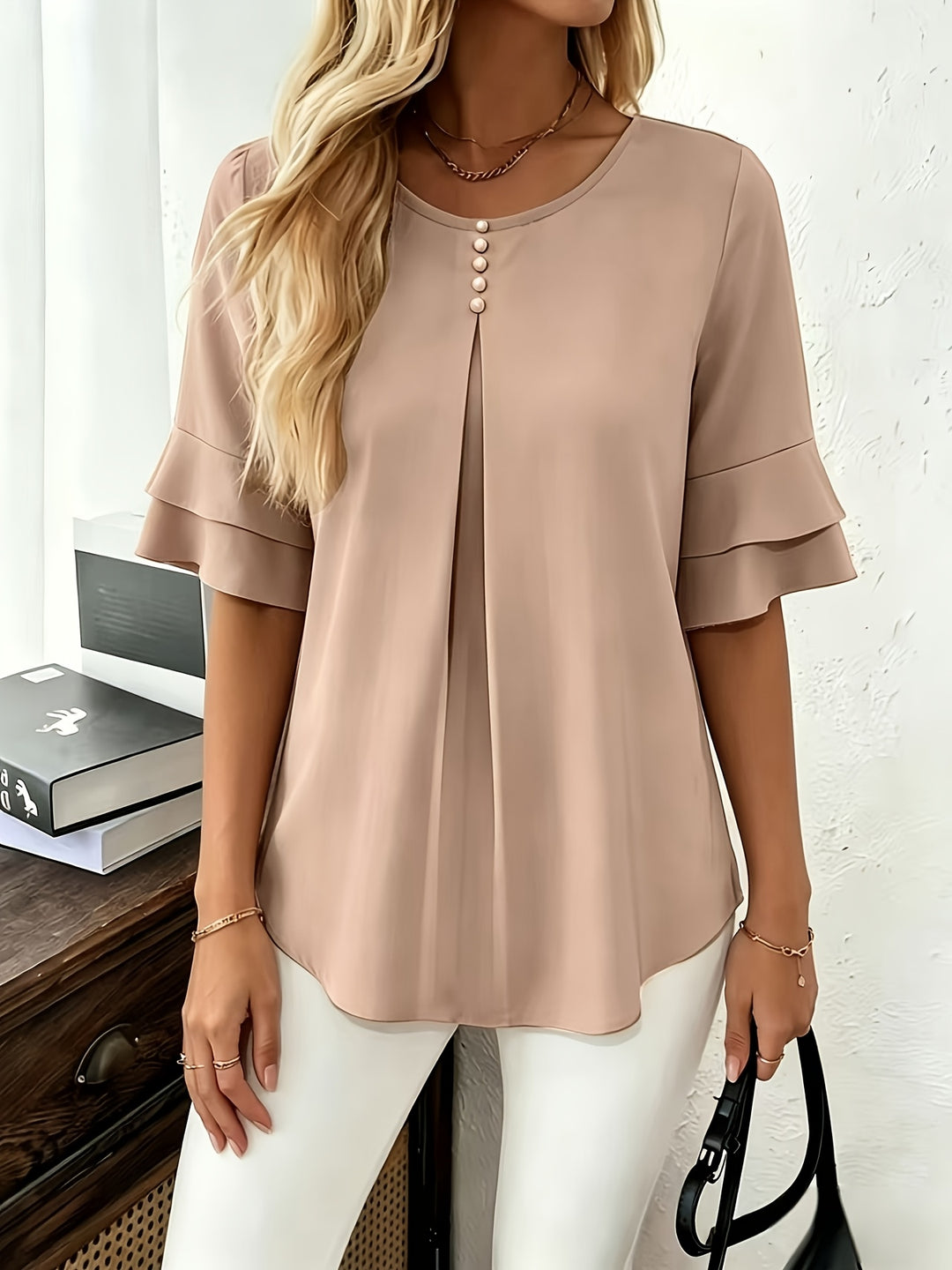 Isadora | Softly Draped Ruffle-Sleeve Blouse