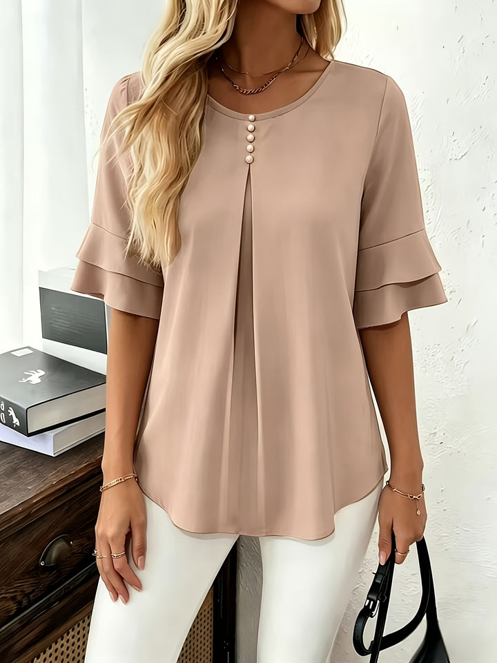 Isadora | Softly Draped Ruffle-Sleeve Blouse